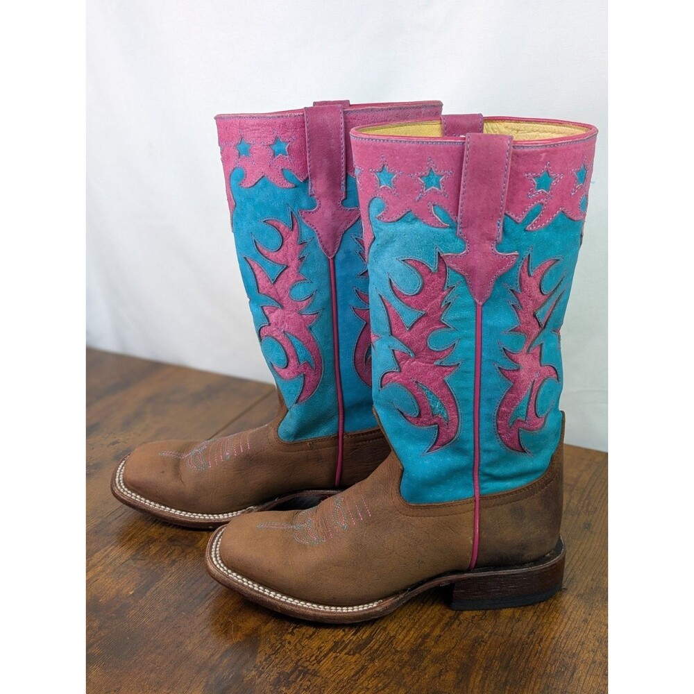 Macie Bean Kid’s Cowgirl Boots MK9096 Pink Turquoise Brown Size 13 Youth